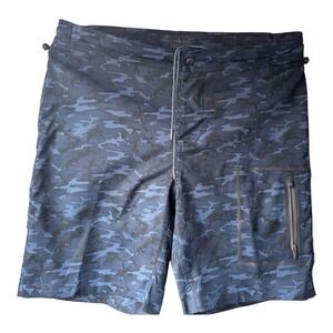 Mack Weldon Hybrid Board Shorts Mens XL Blue Black Camo‎ Stretch Swimming